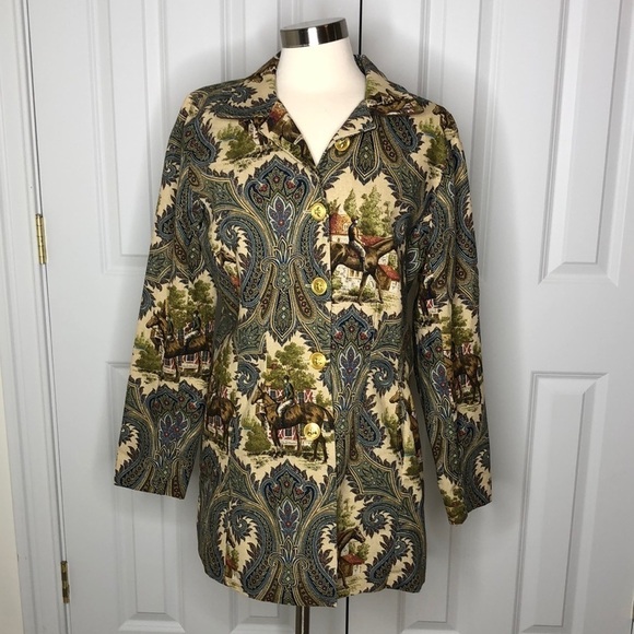 B The Collection Equestrian Motif Long Jacket L - Picture 1 of 12